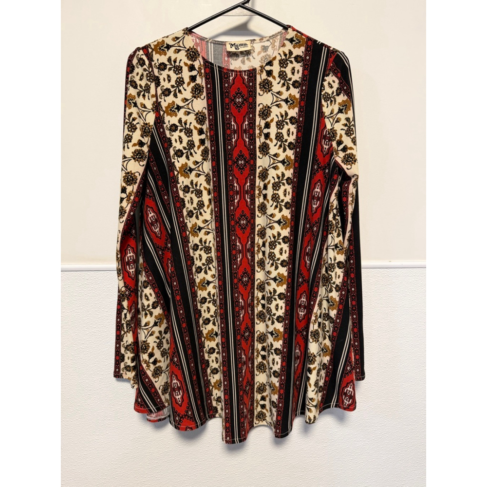 Show Me Your Mumu Mini Tunic Dress women’s XS Red Black Floral Boho Long Sleeve - Picture 2 of 16